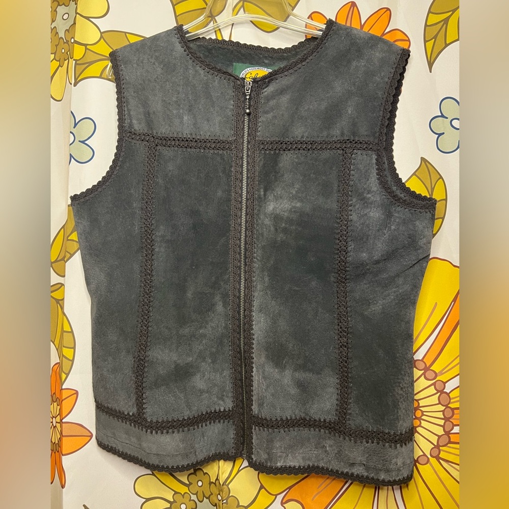 Cabela's Womens Suede Leather Crochet Vest Size XL boho